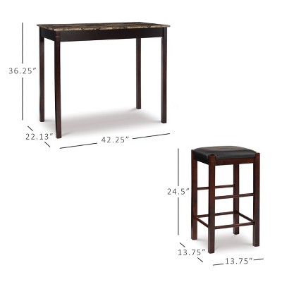 Espresso Elegance 3-Piece Tavern Counter Set with Faux Marble Top