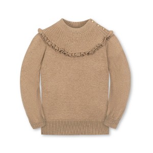 Girls' Organic Long Sleeve Mock Neck Sweater with Ruffle, Kids - 1 of 3