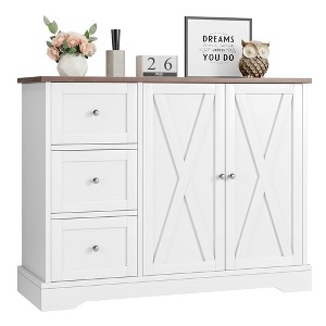 Buffet Cabinet with Storage, 42 Inch White Sideboard Coffee Bar with 3 Drawers, Space-Saving Legless Design for Small Spaces, White - 1 of 4