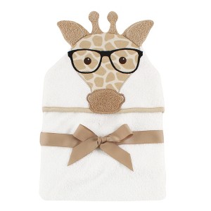 Hudson Baby Infant Cotton Animal Face Hooded Towel, Nerdy Giraffe, One Size - 1 of 3
