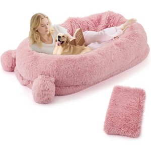 Human Size Dog Bed with Blanket, 2 Side Storage Pockets and Portable Handle, Removable Cover - 1 of 4