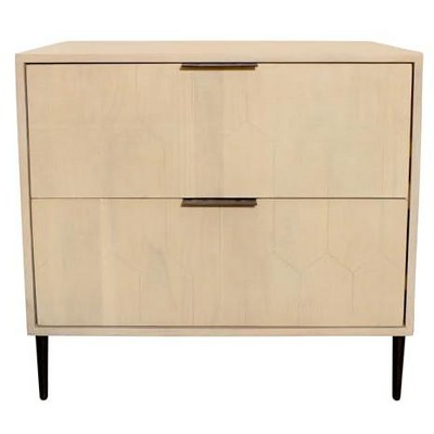 Moti Ren 2-Drawer Nightstand in Contemporary Aged Natural Finish on Solid Wood