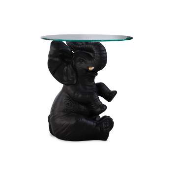 Elwyn Transitional Glass Top and Resin Base Side Table Dark Gray - Powell