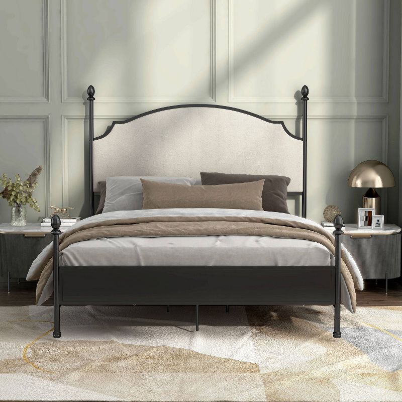 HOMES: Inside + Out Sweepwind Transitional Boucle Four Poster Panel Bed Beige/Gunmetal, 3 of 8