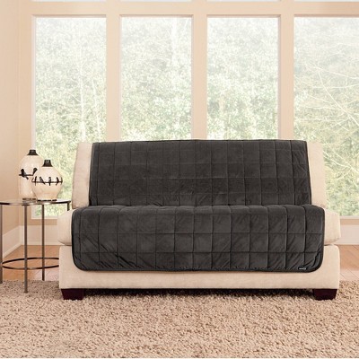 Deluxe Comfort Quilted Armless Loveseat Slipcover in Dark Gray