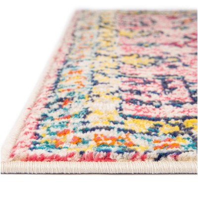 Pink and Blue Rectangular Synthetic Bohemian Area Rug