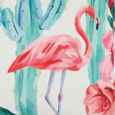 Vibrant Multicolor Flamingo and Cactus Polyester Outdoor Pillow