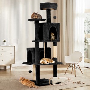 Modern Multicoloured 600GSM Soft Plush Cat Tree Pet Tower with Top Perch and Hanging Ball - 1 of 4