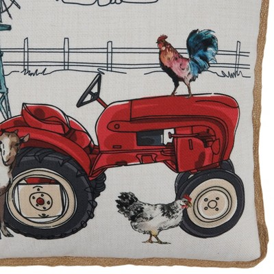 Farm Tractor and Animals Square Throw Pillow with Down Filling