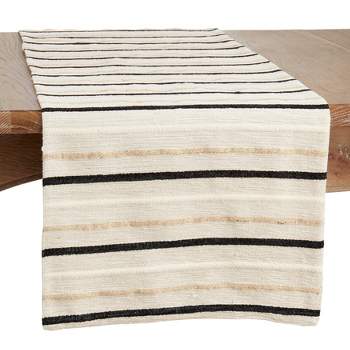 Saro Lifestyle Long Cotton Table Runner With Striped Design, Black, 16" x 72"