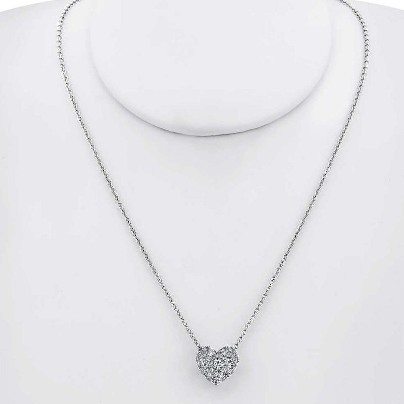 Pompeii3 3/4Ct Diamond Heart Pendant 14k White Gold 18" Necklace, 4 of 6