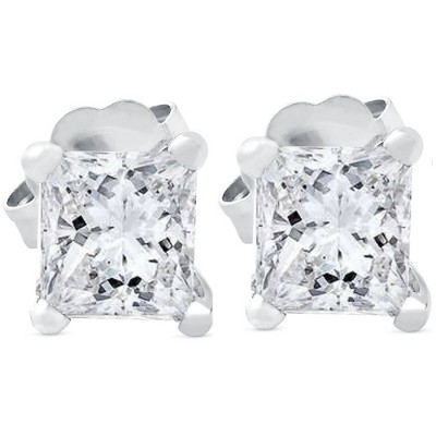 Pompeii3 .65 ct Princess Cut Diamond Studs 14k White Gold Enhanced