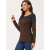 INSPIRE CHIC Women's Color Block Round Neck Long Sleeves Striped Basic T-Shirt - 3 of 4
