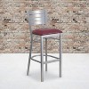 Emma and Oliver 2 Pack Silver Slat Back Metal Restaurant Barstool - 2 of 4