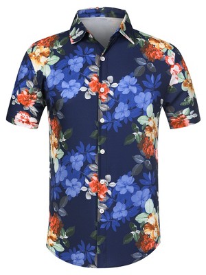Lars Amadeus Men Summer Floral Printed Short Sleeves Shirt Button Down ...