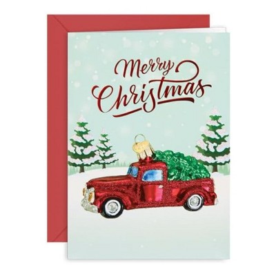 Old World Christmas Ornament Christmas Card, Red Truck, 7" x 5"