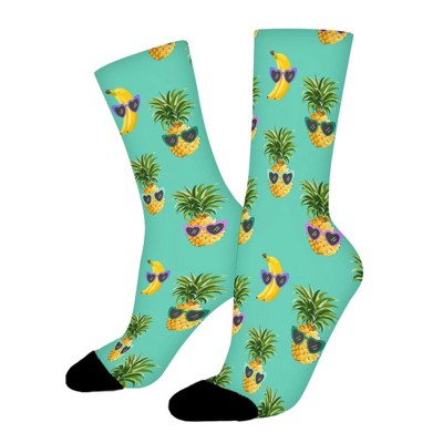 Pineapple Banana With Funny Glasses Women Printed Crew Socks Funny Funky Socks Soft Polyester Novelty Gifts for Artists Men