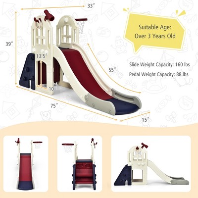 Costway 6-in-1 Blue Toddler Climber Slide Playset with Basketball Hoop