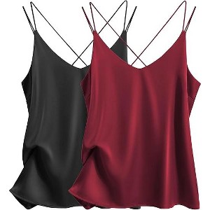 Ekouaer Womens Silk Satin Camisole Tank Tops V Neck Spaghetti Strap Blouses Cross Back Sleeveless Cami Shirt - 1 of 4