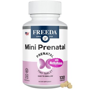 FREEDA Mini Prenatal Multivitamin: Tiny Kosher Tablets with Iron, Folic Acid, Vitamin D for Pregnant Women, Easy-to-Swallow - 1 of 4