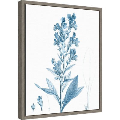 Blue Botanical Canvas Print with Gray Frame, 22.56 x 235.44 in