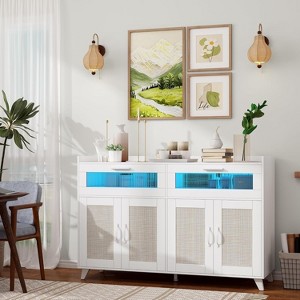 Acekool Buffet Cabinet with Power Outlets & LED Lighting – Rattan & Acrylic Storage for Kitchen, Dining, and Living Room - 1 of 4