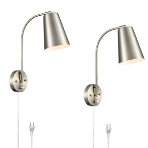 Claxy Modern Plug in Wall Sconce with Cord Set of 2 Brushed Nickel Wall Light - 1 of 4