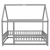 DOMETOUR Full Size Floor Wooden Bed with House Roof Frame, Fence Guardrails ,Grey(Old SKU:W50471474) - 3 of 4