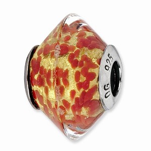 Black Bow Jewelry Red and Yellow Murano Glass & Sterling Silver Bead Charm, 17mm - 1 of 3