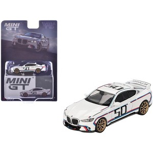 BMW 3.0 CSL #50 White with Blue and Red Stripes and Gold Wheels Limited Edition 1/64 Diecast Model Car by Mini GT - 1 of 4