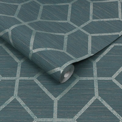 Asscher Teal and Metallic Gold Geometric Vinyl Wallpaper