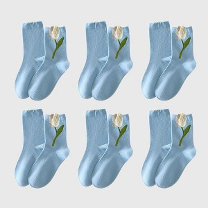 Anna-Kaci 6pk Women's Ankle Socks with Tulip Embroidery - 1 of 3
