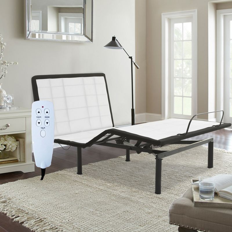 Continental Sleep,15" Adjustable Bed Base With Head and Foot Incline, Wired Remote, Patented Screw-In 6 Legs, White, 3 of 9