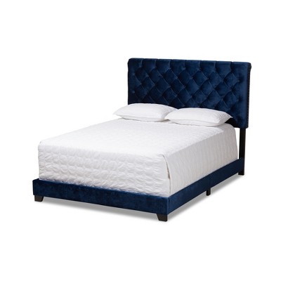 Queen Candace Velvet Upholstered Bed Navy Blue - Baxton Studio: Chrome ...