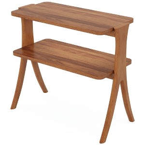 Resenkos Sofa Side End Table, End Table, Couch Table,Wood End Table, Farmhouse Side Table with 2-Tier Storage Shelf,Walnut Brown - 1 of 4