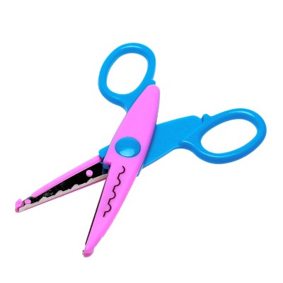 Unique Bargains Plastic Scalloped Blade Decorative Scissors Fuchsia Blue 1 Pc