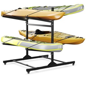 Kayak Storage Rack for 2-6 Kayaks Freestanding Kayak Rack for Outdoor Storage with Movable Wheels,Heavy-Duty Steel Kayak Hanger Holder with Straps - 1 of 4