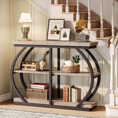 Tribesigns 41.3" Industrial 3-Tier Entryway Table with Arched Metal Frame and Storage Shelves