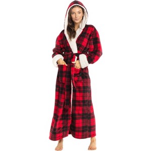 ADR Women's Robe Plush Fleece with Hood, Full Length Hooded Bathrobe Woman - 1 of 4