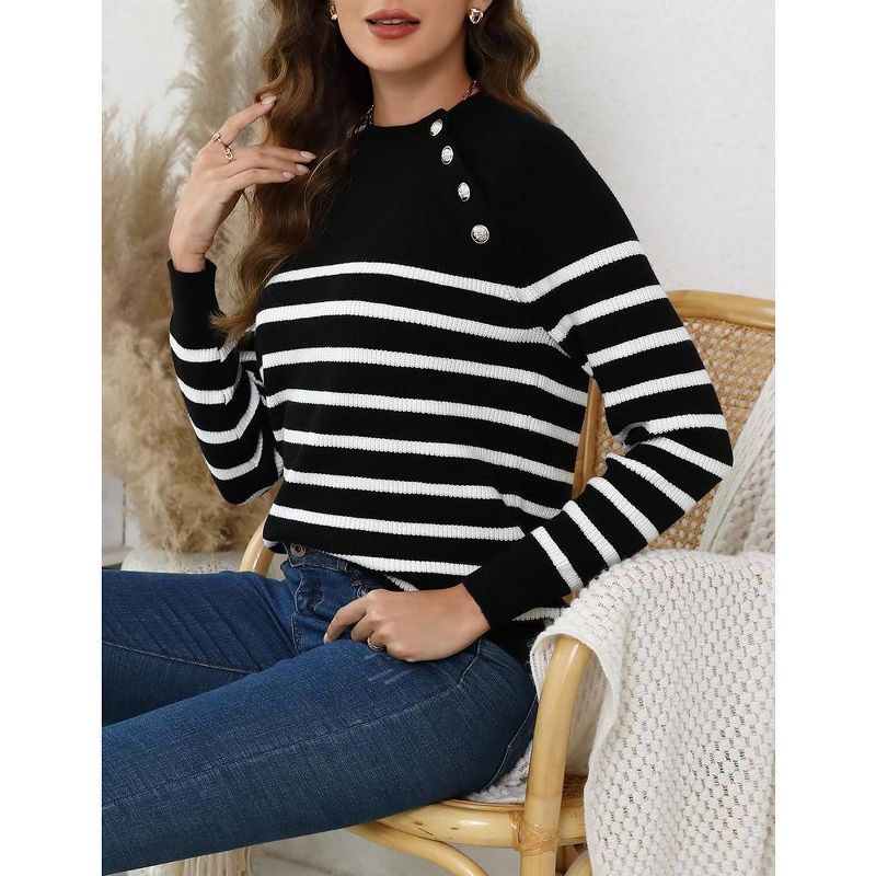 Whizmax Striped Long Sleeve Crew Neck Ribbed Knit Side Slit Oversized Pullover Sweater Jumper Top, 2 of 7