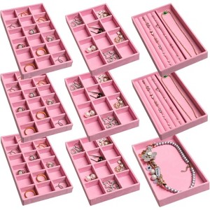 Set of 9 Stackable Velvet Jewelry Trays, Drawer Organizer Inserts for Stud Earrings, Rings & Necklaces, Grey - 1 of 4