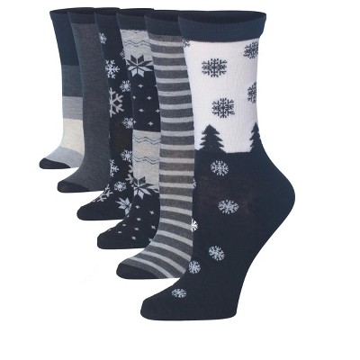 Women's 6-Pairs Colorful Icy Peaks Funky Snowflakes Mountains Patterned Crew Dress Socks