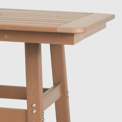 Teak HDPE Outdoor Patio Square Counter Height Bistro Table with Umbrella Hole