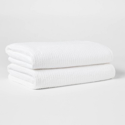2pk XL Quick Dry Ribbed Bath Towel Set White - Threshold™
