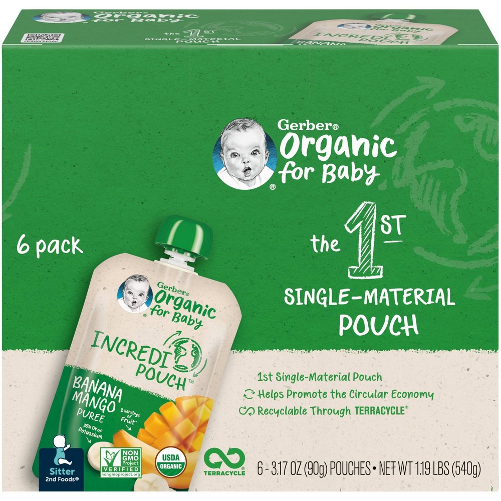 Gerber Organic Sitter 2nd Foods Incredipouch Banana Mango Puree - 6pk/19.02oz