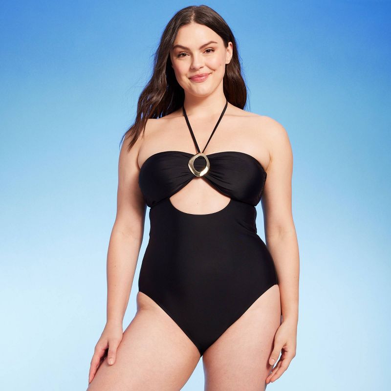 Women's Ring-Front Halter Bandeau One Piece Swimsuit - Shade & Shore™ Black, 5 of 7