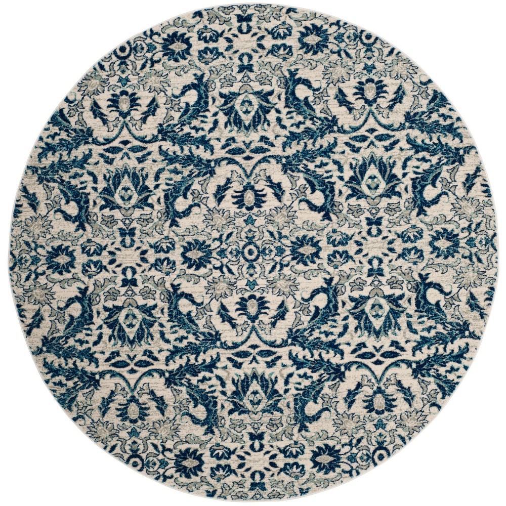 6'7in Floral Round Area Rug Ivory/Blue - Safavieh