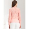 INSPIRE CHIC Women's See-Through Stretch Smocked High-Neck Long-Sleeve Lace Floral Blouse - 4 of 4