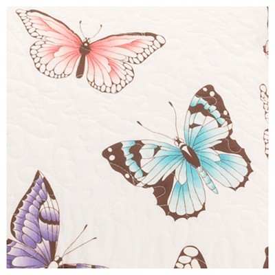 Pink Butterfly Ruffled Microfiber Full Quilt Set