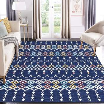 Boho Rug Moroccan Trellis Area Rug Washable Rug Faux Wool Geometric Distressed Carpet